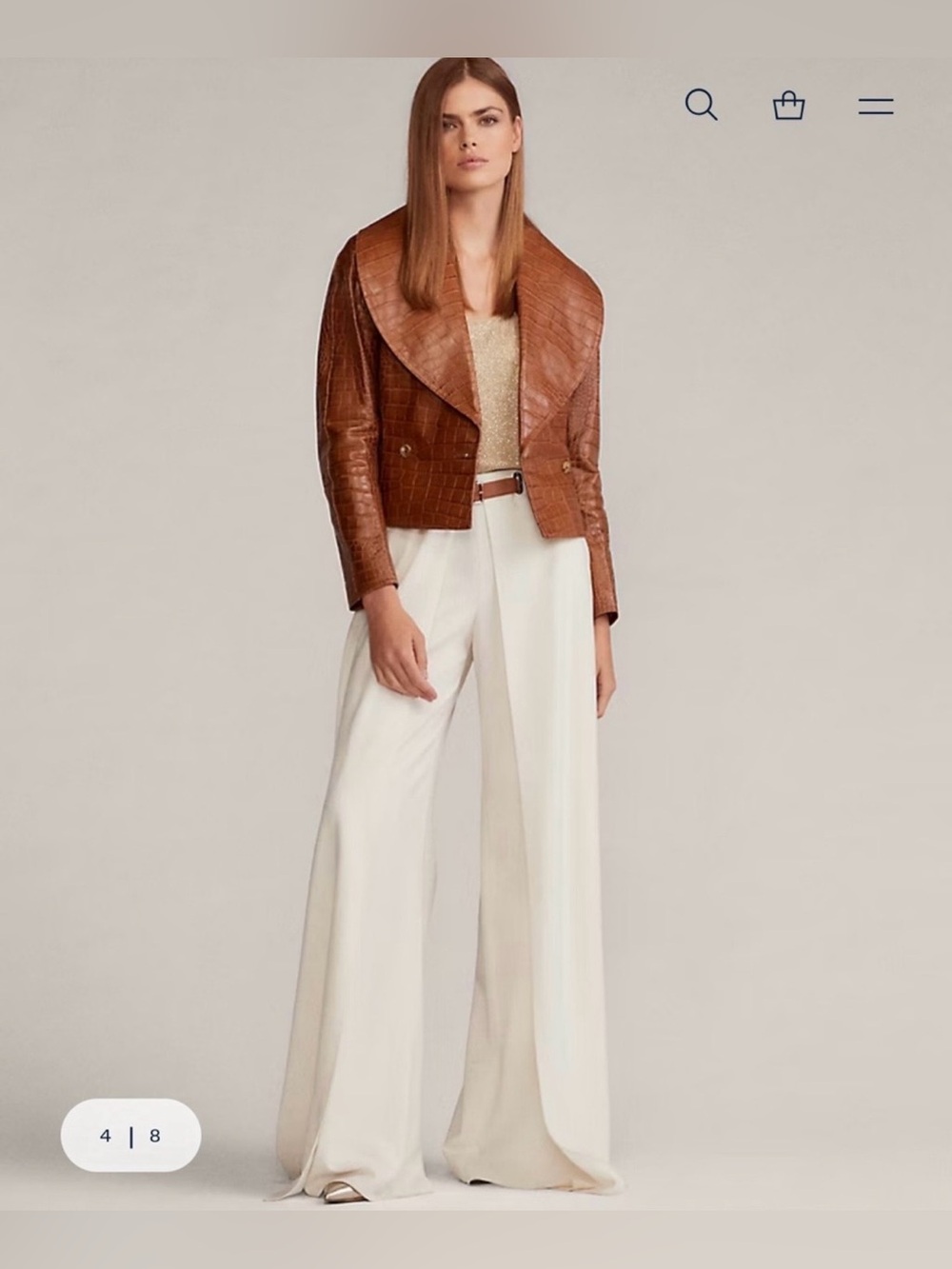 RALPH LAUREN COLLECTION BREANNA CROCODILE LEATHER JACKET IN TOFFEE - Picture 5 of 15
